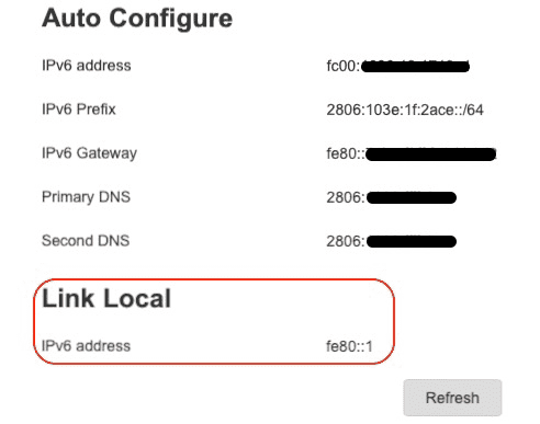 Screenshot of LAN IPV6